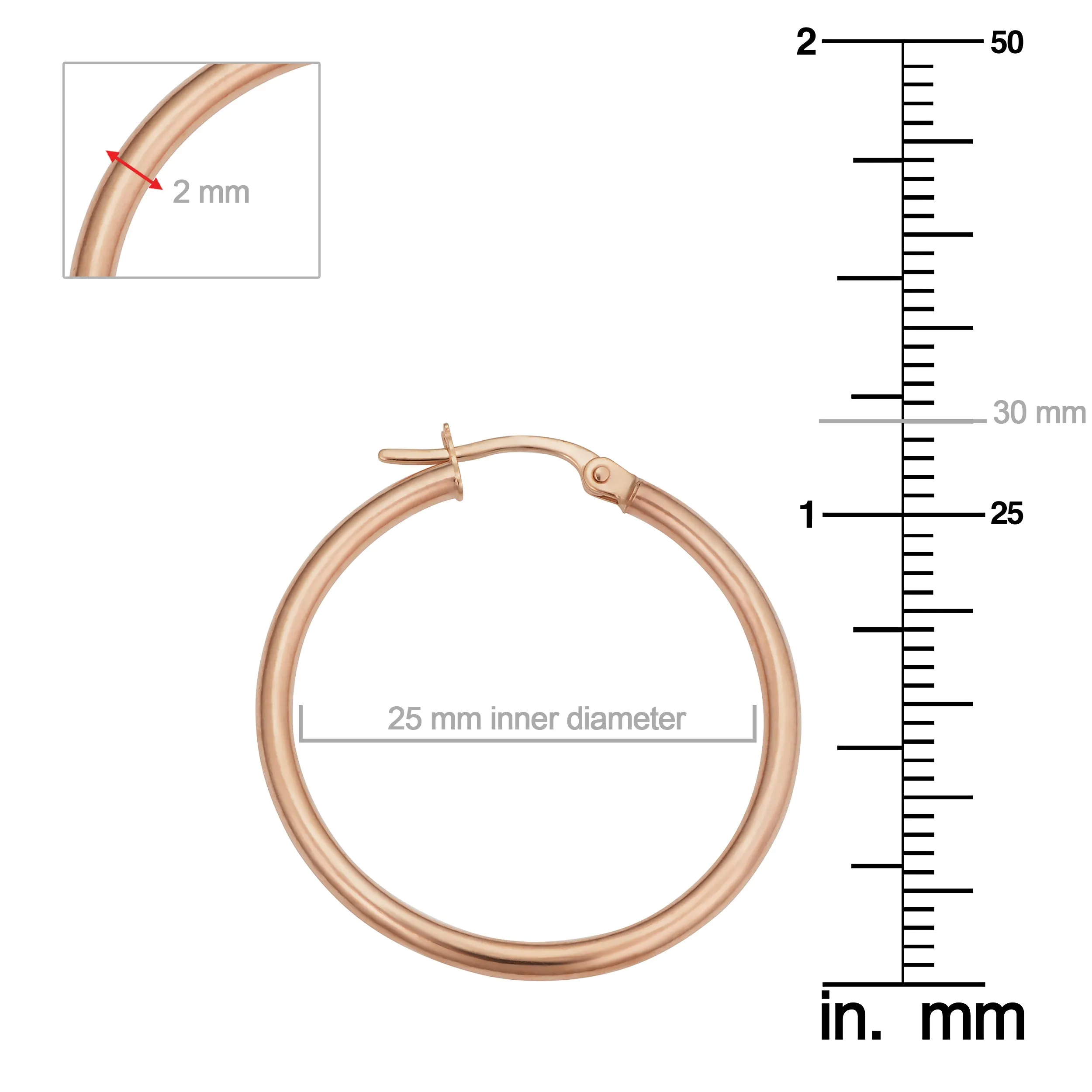 10k Rose Gold Polished Hoop Earrings (2x25 mm)