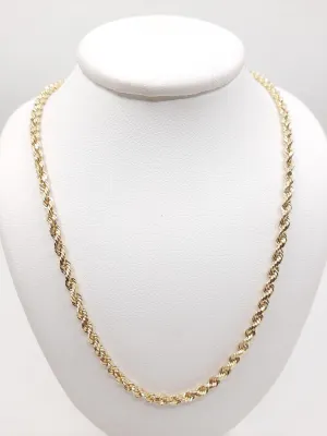 14k Gold Women’s Rope Chain Necklace - 4MM Thickness, All Lengths Available