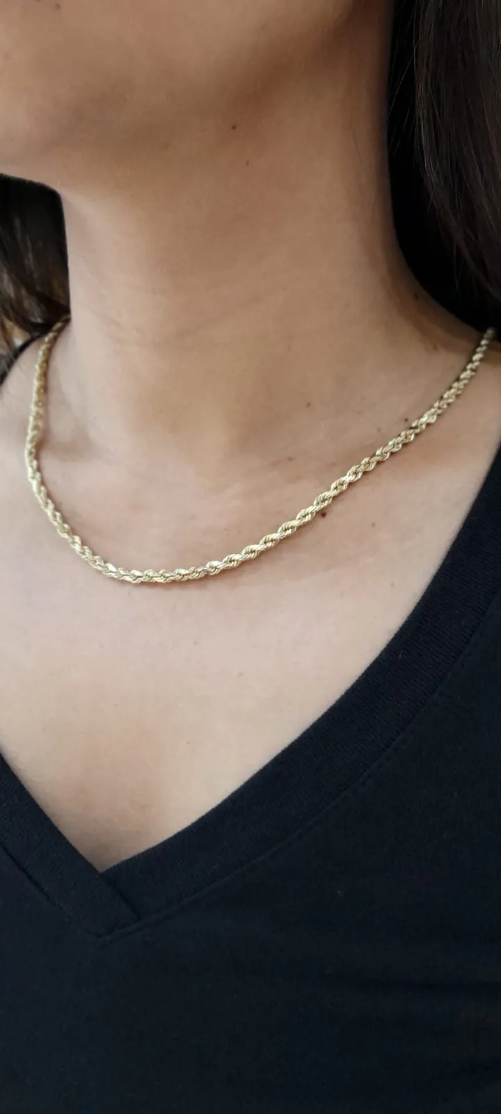 14k Gold Women’s Rope Chain Necklace - 4MM Thickness, All Lengths Available