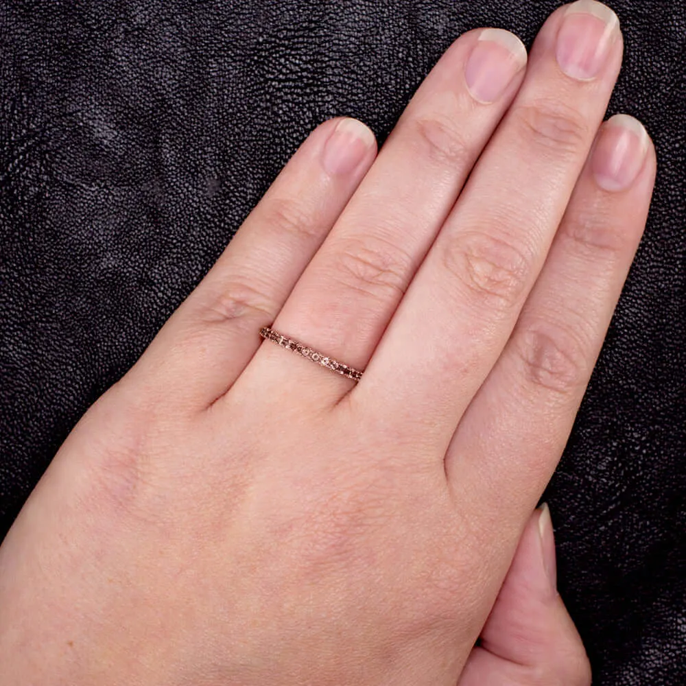 14K ROSE GOLD NATURAL ANDALUSITE STACKING RING ETERNITY PEACH GEM WEDDING BAND