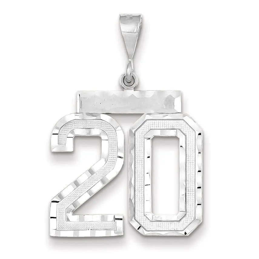 14k White Gold Diamond Cut Finish Large Size Number 20 Charm Pendant