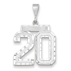 14k White Gold Diamond Cut Finish Large Size Number 20 Charm Pendant