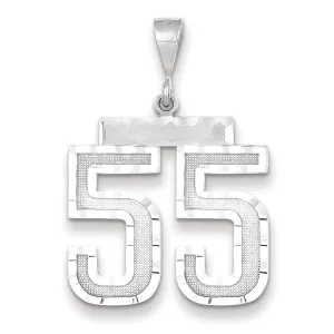14k White Gold Diamond Cut Finish Large Size Number 55 Charm Pendant