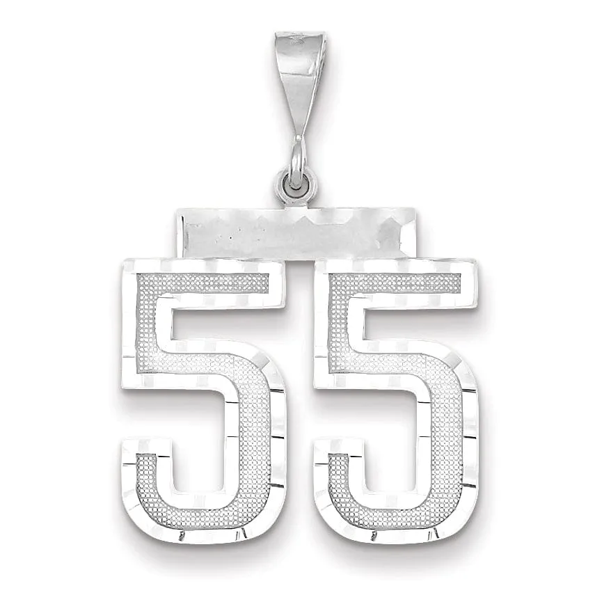 14k White Gold Diamond Cut Finish Large Size Number 55 Charm Pendant