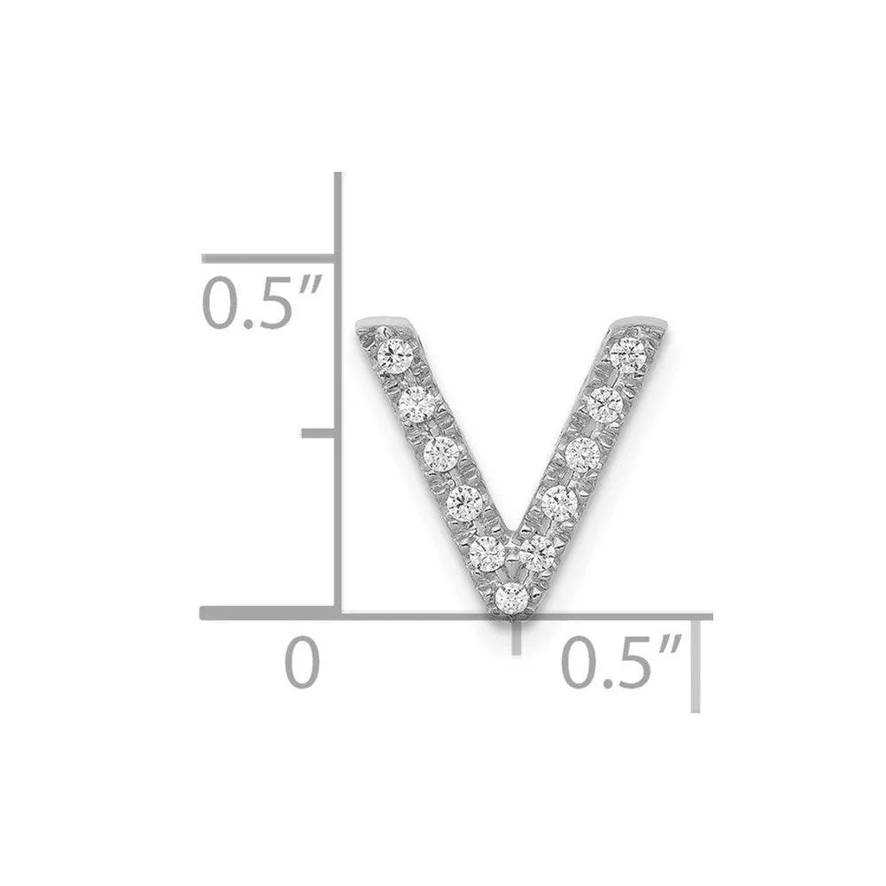 14k White Gold Diamond Initial V Charm