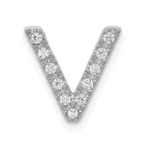 14k White Gold Diamond Initial V Charm