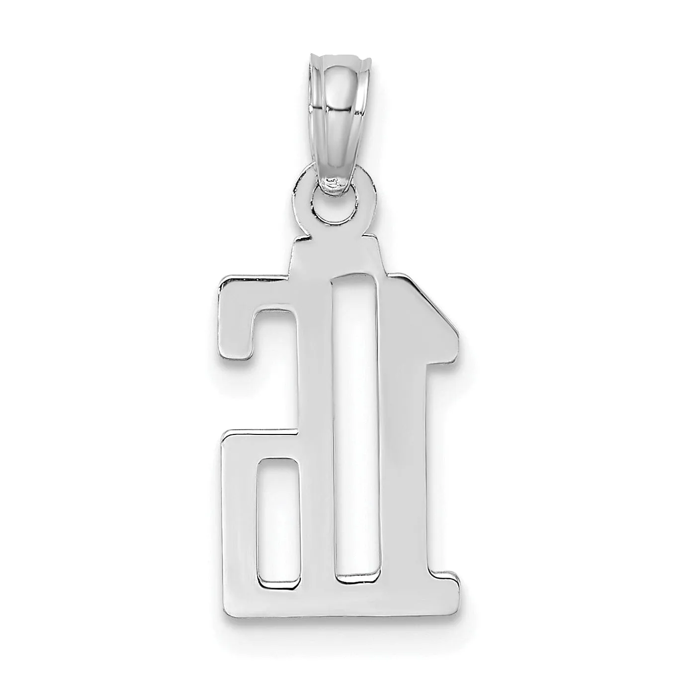 14K White Gold Polished Finished Block Script Design Number 16 Charm Pendant