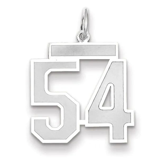 14k White Gold Satin Brush Finish Medium Size Number 54 Charm Pendant