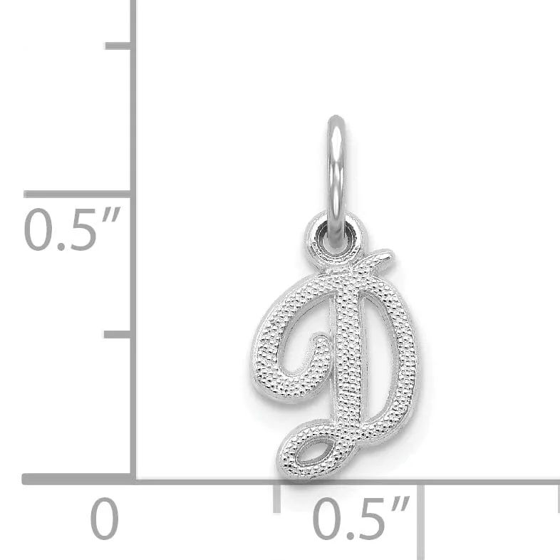 14K White Gold Small Size Casted Script Design Letter D Initial Charm Pendant