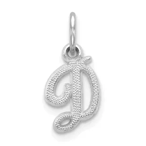14K White Gold Small Size Casted Script Design Letter D Initial Charm Pendant