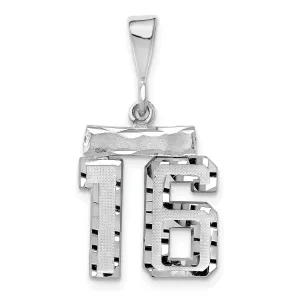 14k White Gold Small Size Diamond Cut Texture Finish Number 16 Charm Pendant