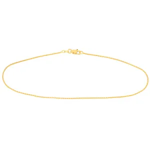 14K Yellow Gold and White Gold 1.05mm Diamond Cut Wheat Chain Anklet with Lobster Lock, 10"