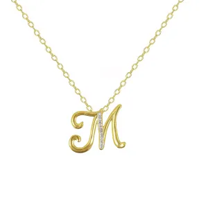 14K Yellow Gold Plated Diamond Accent Initial Pendant-M