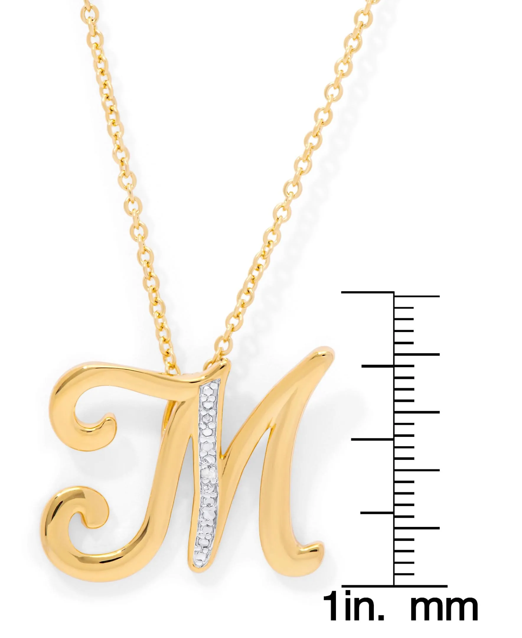14K Yellow Gold Plated Diamond Accent Initial Pendant-M