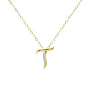 14K Yellow Gold Plated Diamond Accent Initial Pendant-T