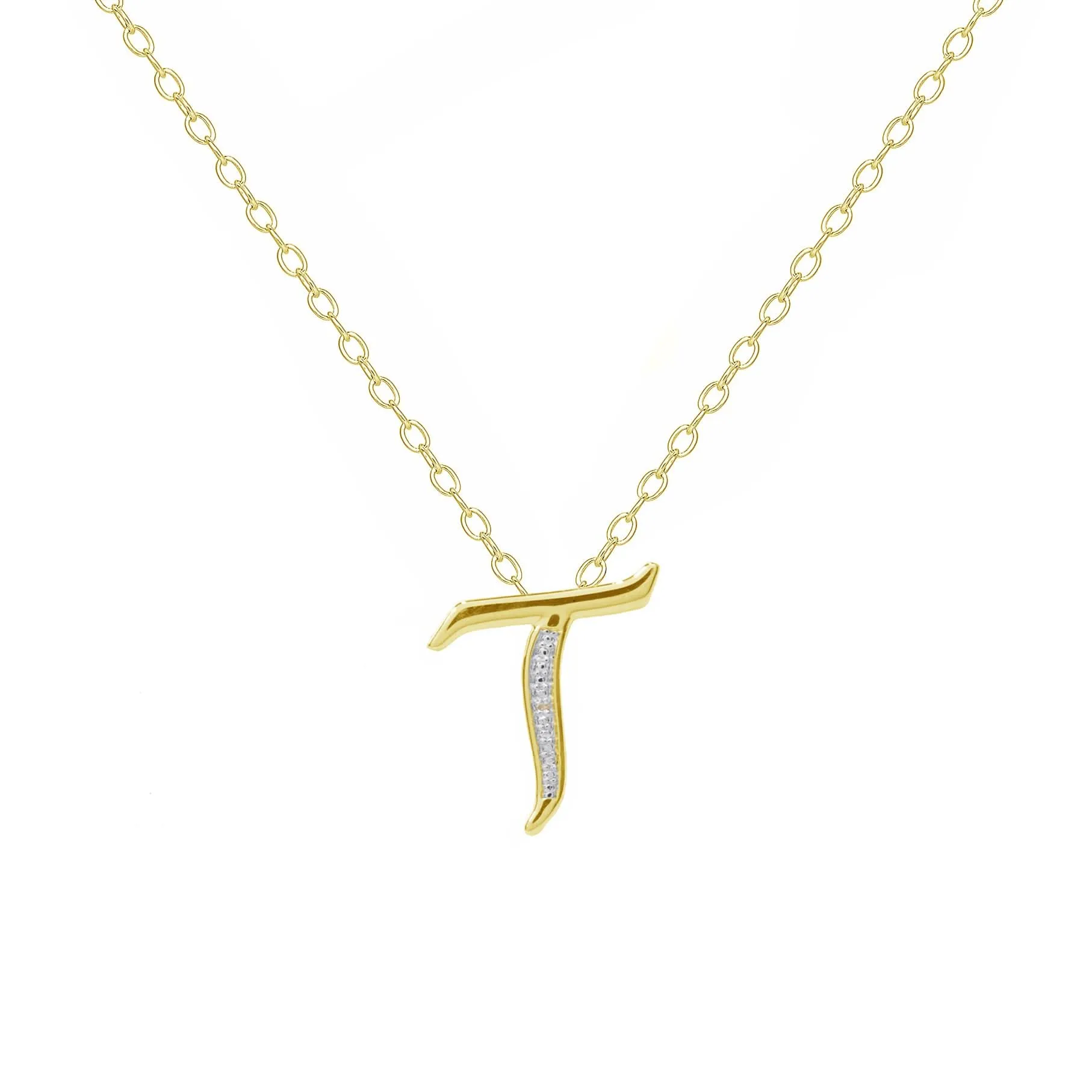 14K Yellow Gold Plated Diamond Accent Initial Pendant-T