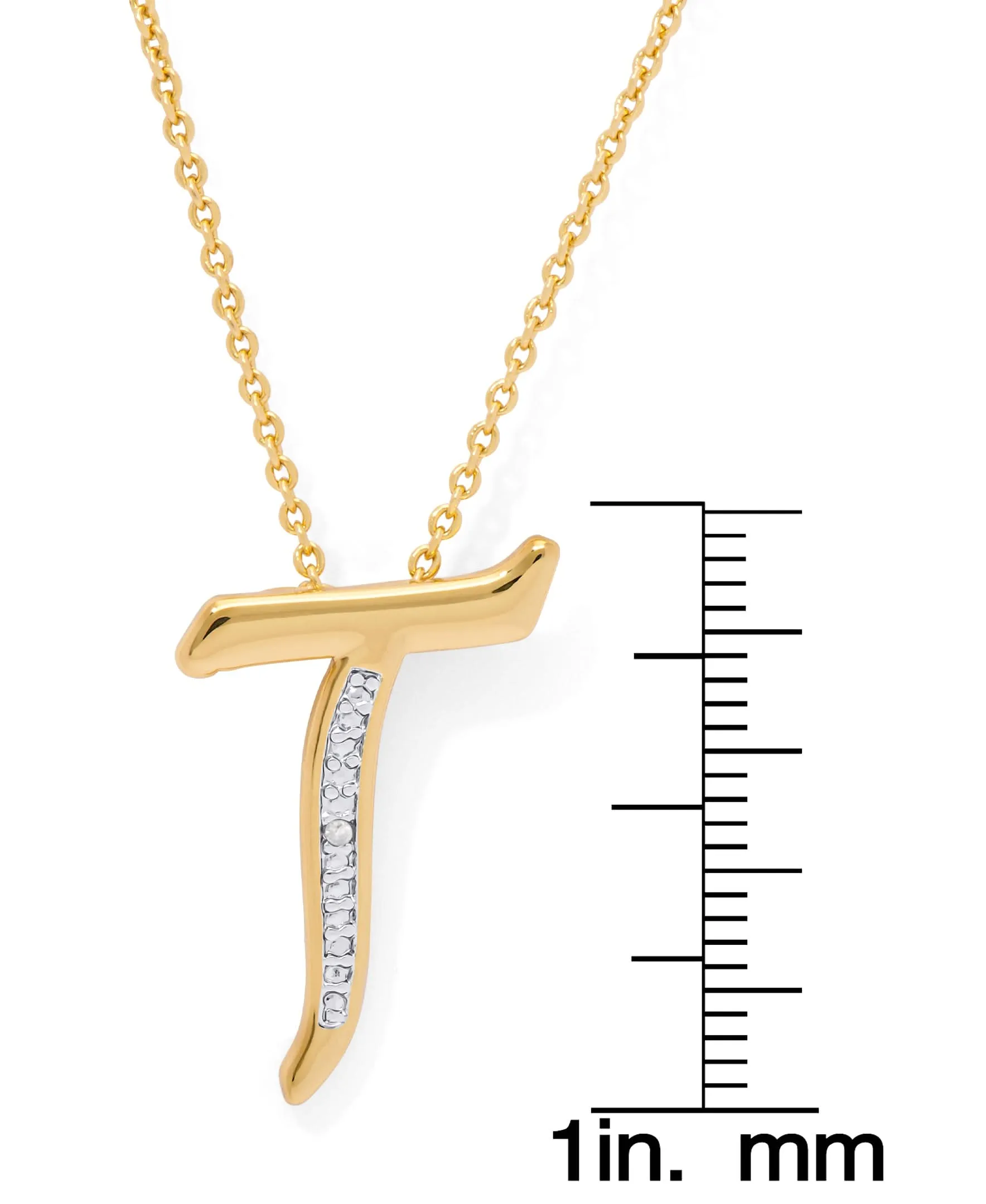 14K Yellow Gold Plated Diamond Accent Initial Pendant-T
