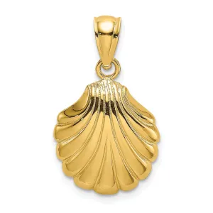 14K Yellow Gold Polished Finish 2-Dimentional Scallop Shell Charm Pendant