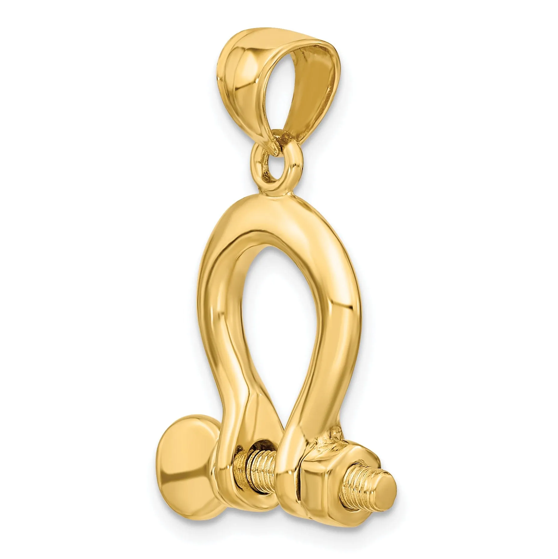 14K Yellow Gold Polished Finish 3-D Large Moveable Ship Shackle Charm