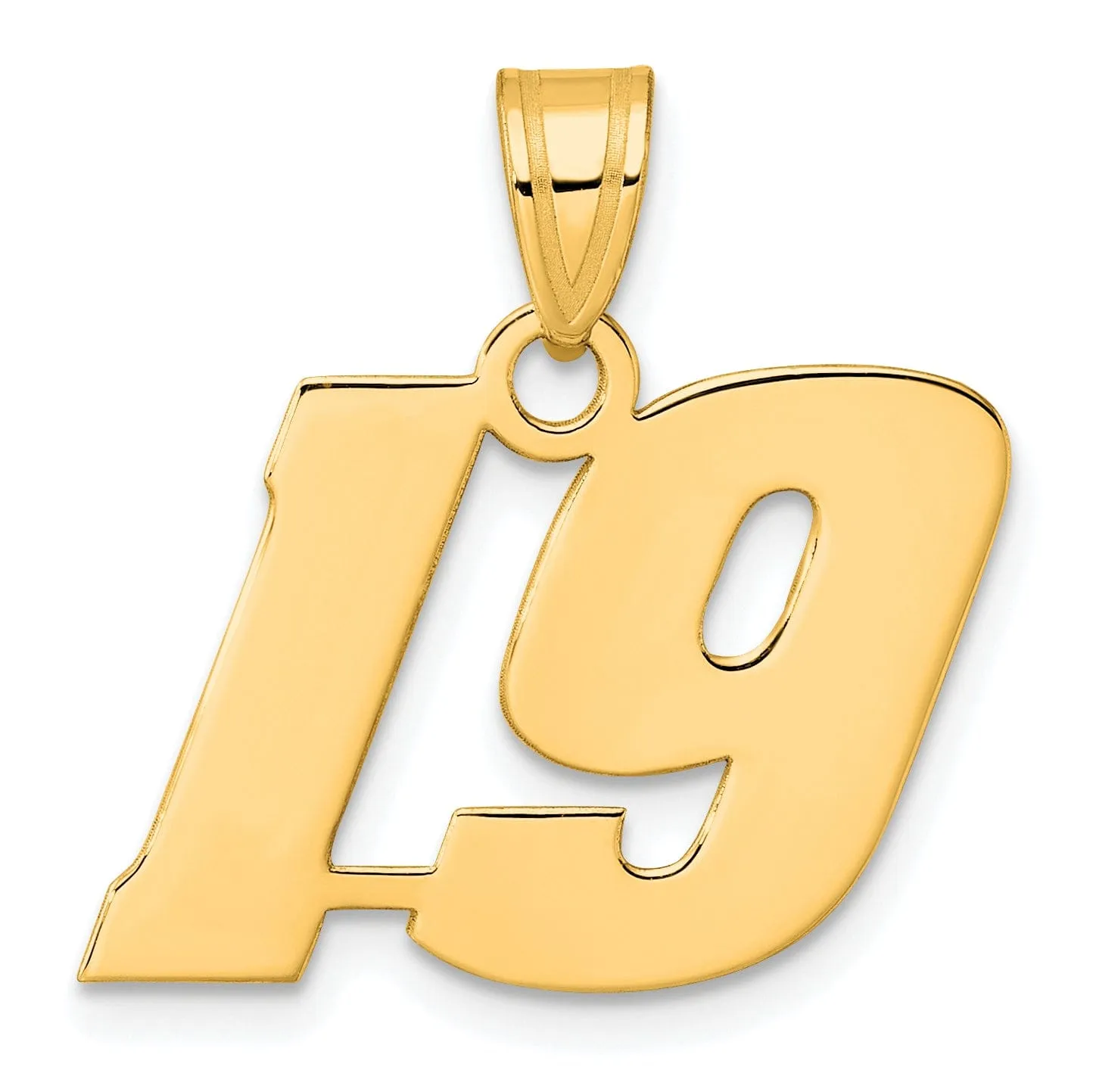 14k Yellow Gold Polished Finish Block Script Design Number 19 Charm Pendant