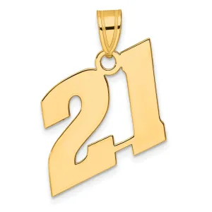 14k Yellow Gold Polished Finish Block Script Design Number 21 Charm Pendant