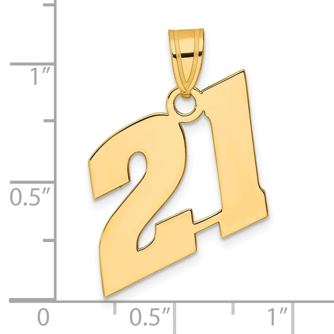 14k Yellow Gold Polished Finish Block Script Design Number 21 Charm Pendant