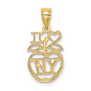 14K Yellow Gold Polished Finish I HEART NY Apple Design Pendant