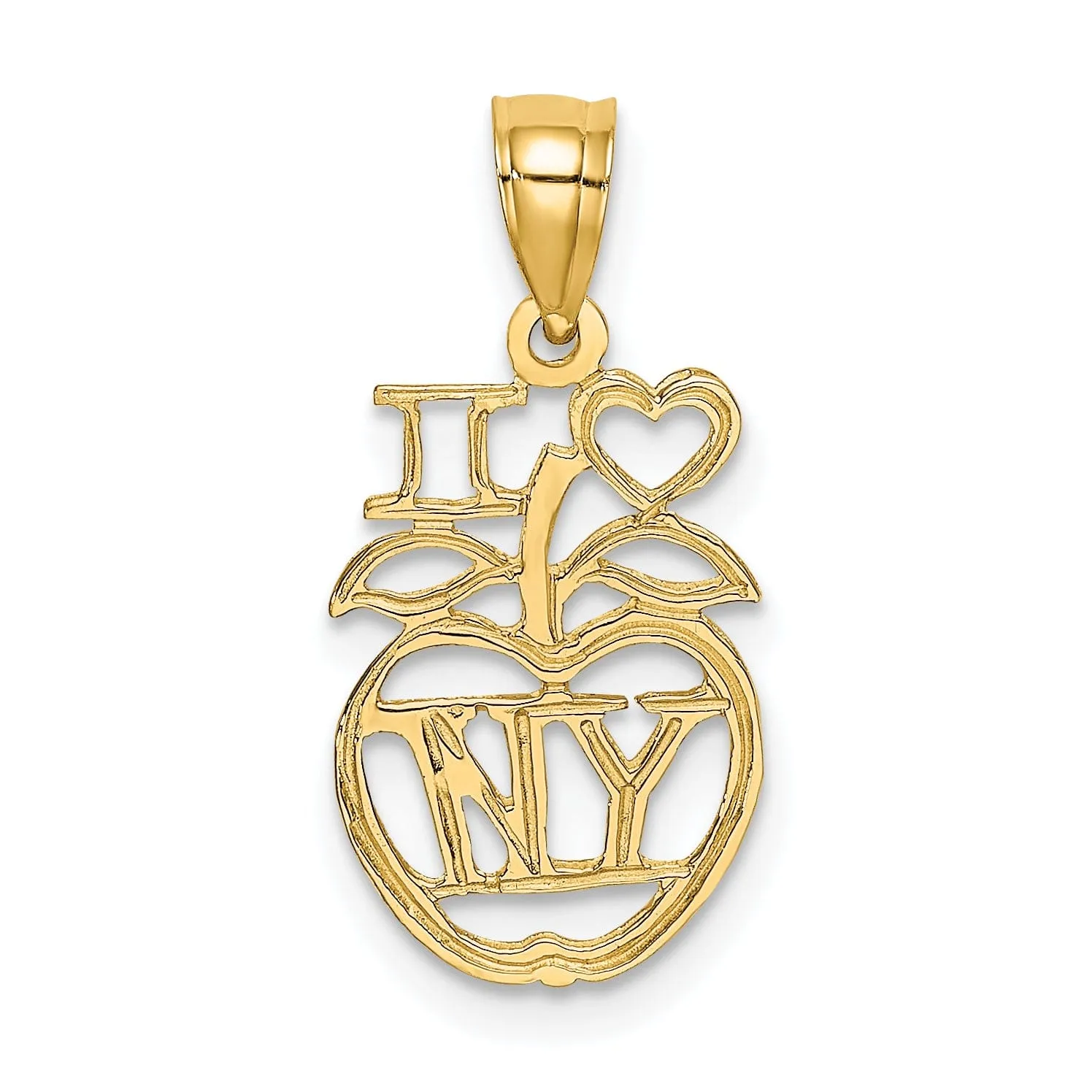 14K Yellow Gold Polished Finish I HEART NY Apple Design Pendant