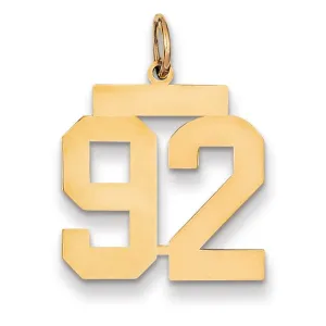 14K Yellow Gold Polished Finish Medium Size Number 92 Charm Pendant