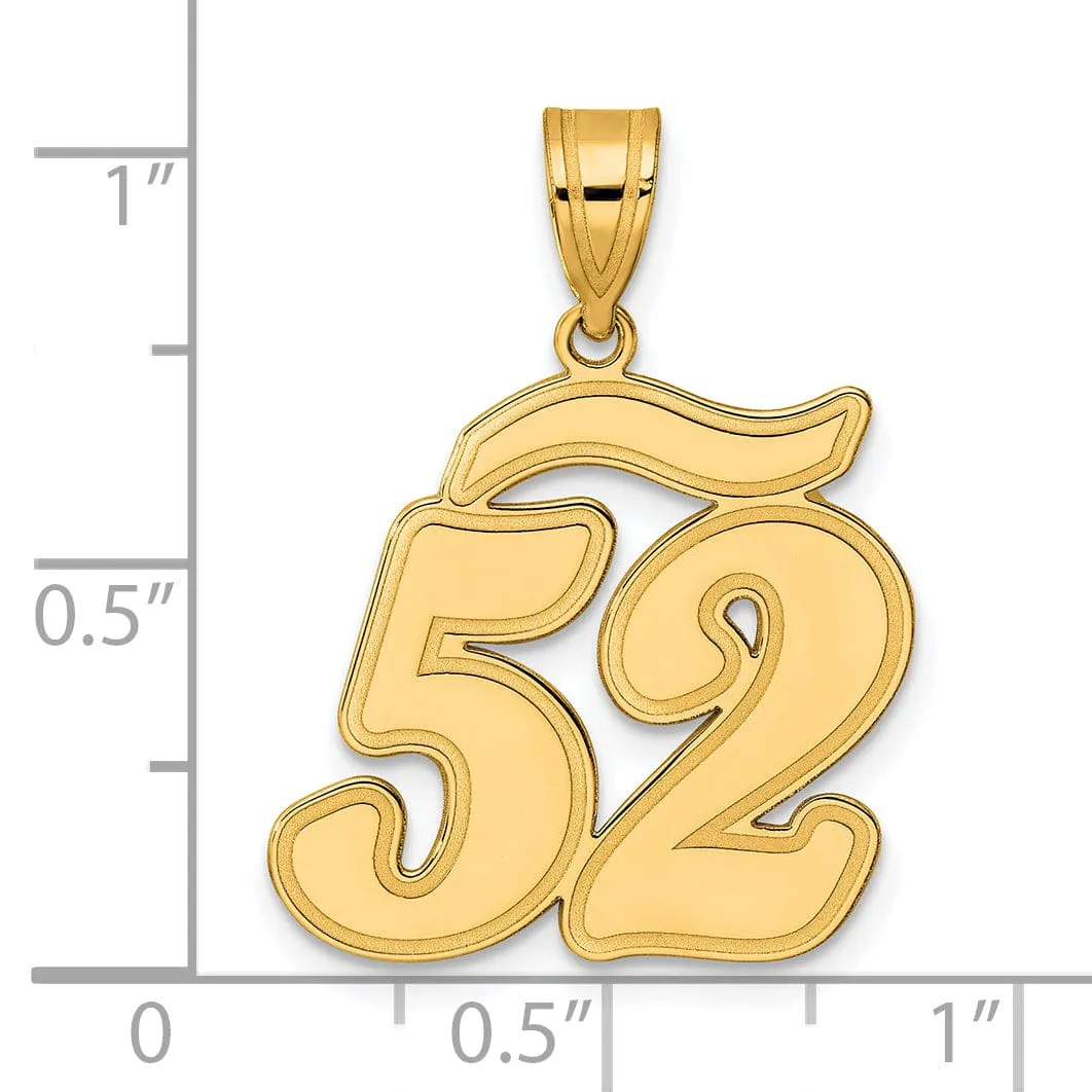 14k Yellow Gold Polished Finish Script Design Number 52 Charm Pendant