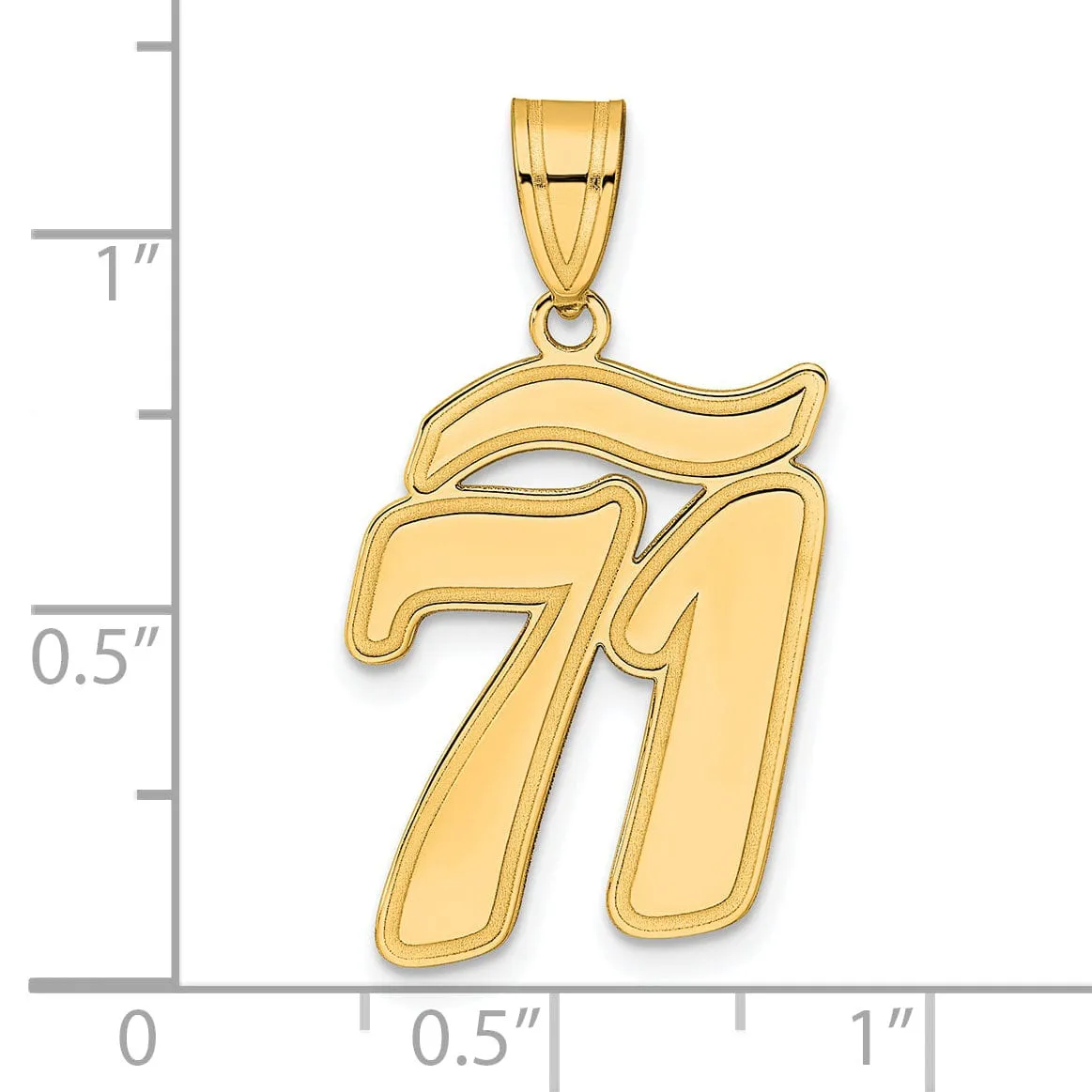 14k Yellow Gold Polished Finish Script Design Number 71 Charm Pendant