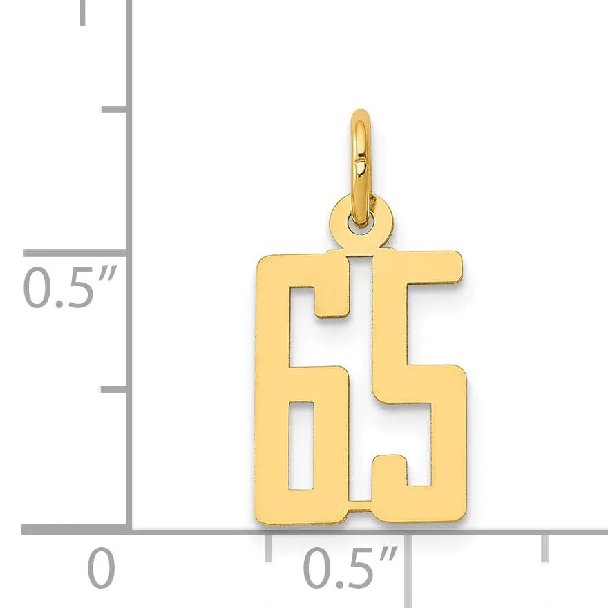 14K Yellow Gold Polished Finish Small Size Elongated Shape Number 65 Charm Pendant