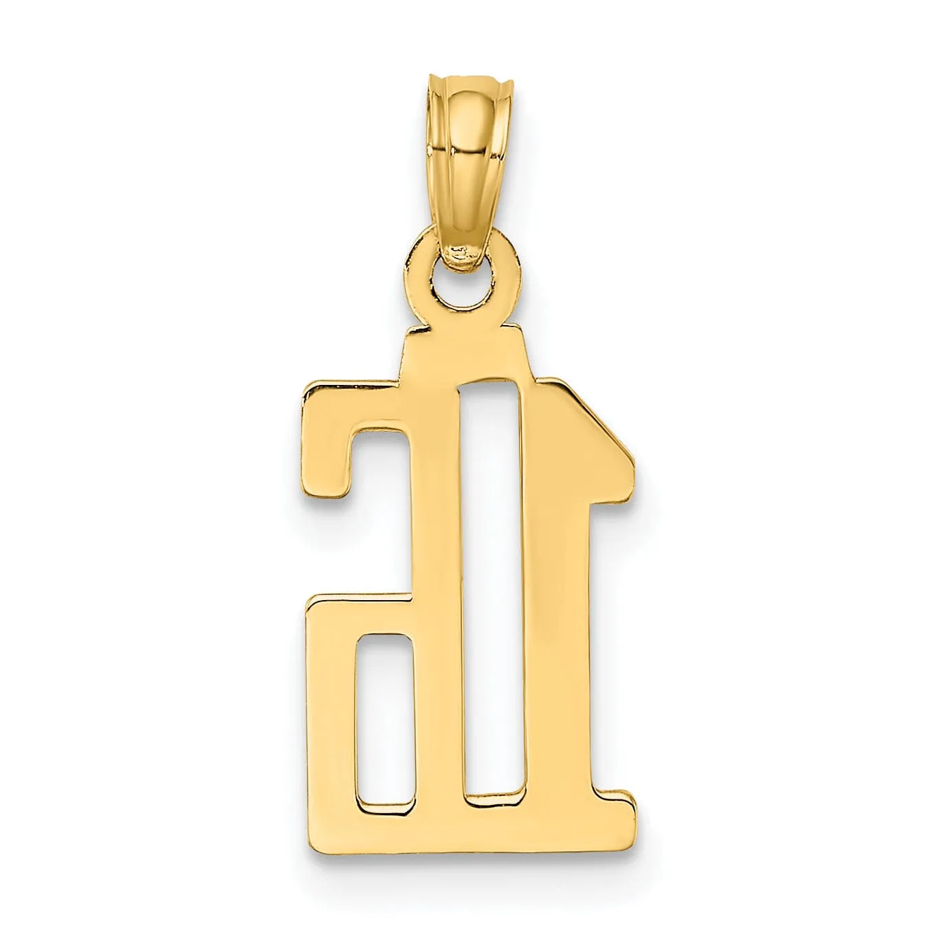 14K Yellow Gold Polished Finished Block Script Design Number 16 Charm Pendant