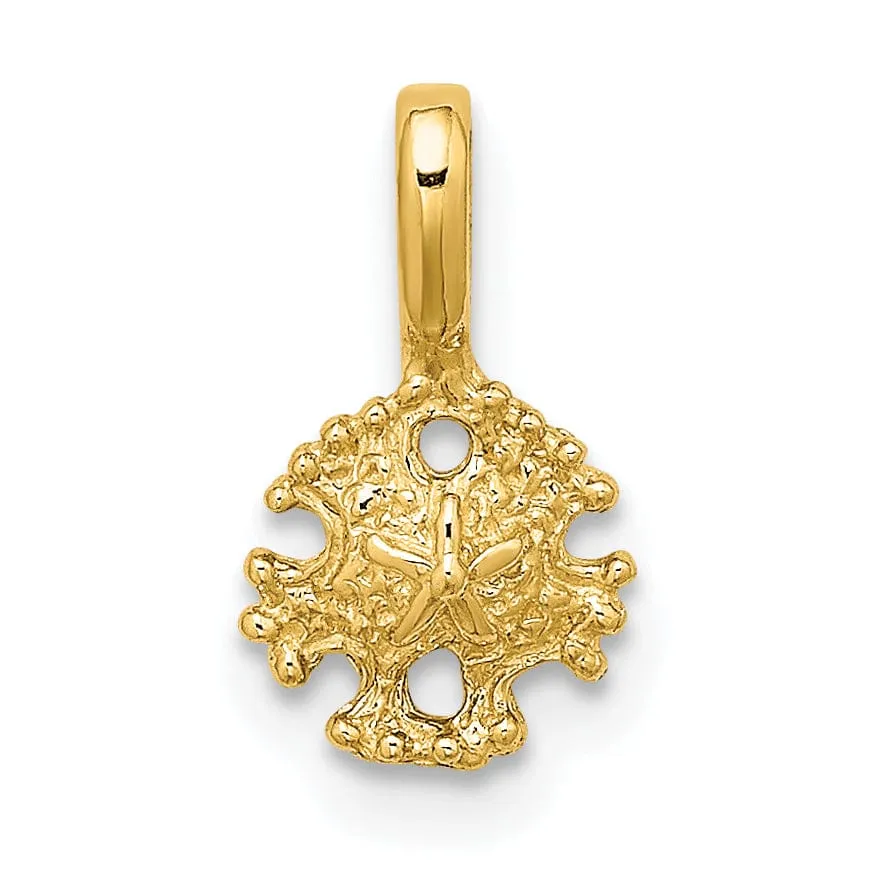 14K Yellow Gold Polished Textured Finish Mini Sea Sand Dollar with Fixed Bail Charm Pendant