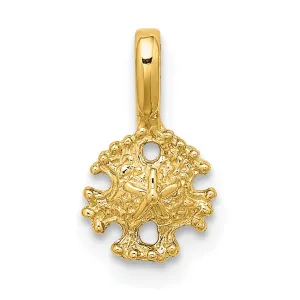 14K Yellow Gold Polished Textured Finish Mini Sea Sand Dollar with Fixed Bail Charm Pendant