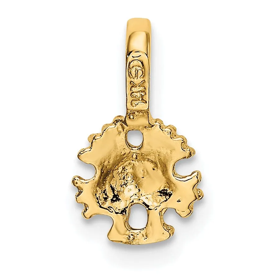 14K Yellow Gold Polished Textured Finish Mini Sea Sand Dollar with Fixed Bail Charm Pendant