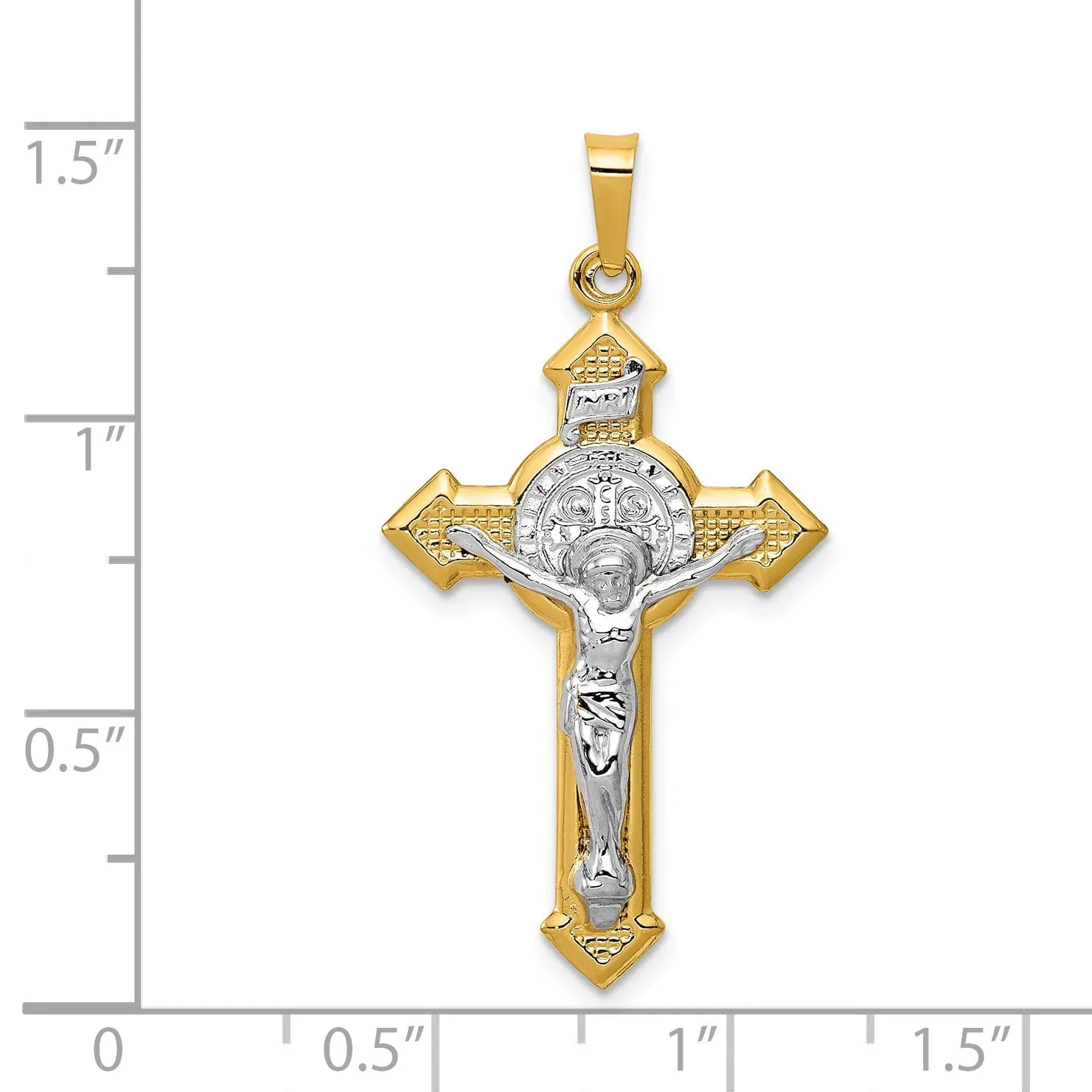 14k Yellow Gold Saint Benedict INRI Crucifix