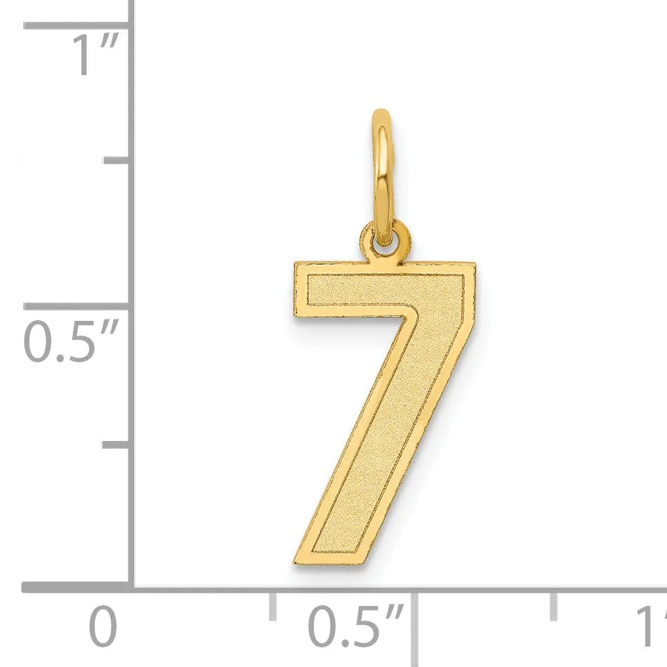 14k Yellow Gold Satin Brush Finish Medium Size Number 7 Charm Pendant