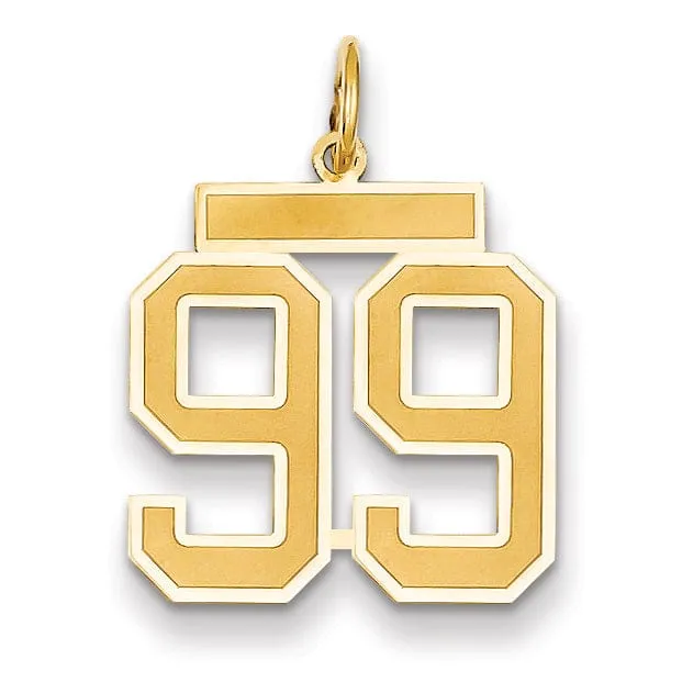 14k Yellow Gold Satin Brush Finish Medium Size Number 99 Charm Pendant