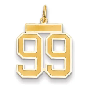 14k Yellow Gold Satin Brush Finish Medium Size Number 99 Charm Pendant