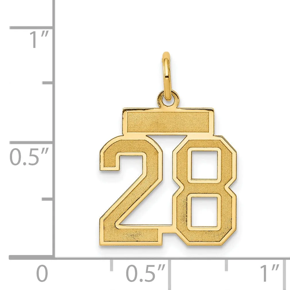 14k Yellow Gold Satin Brush Finish Small Size Number 28 Charm Pendant
