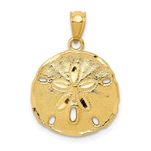 14k Yellow Gold Solid Textured Polish Finish Men's Sand Dollar Charm Pendant