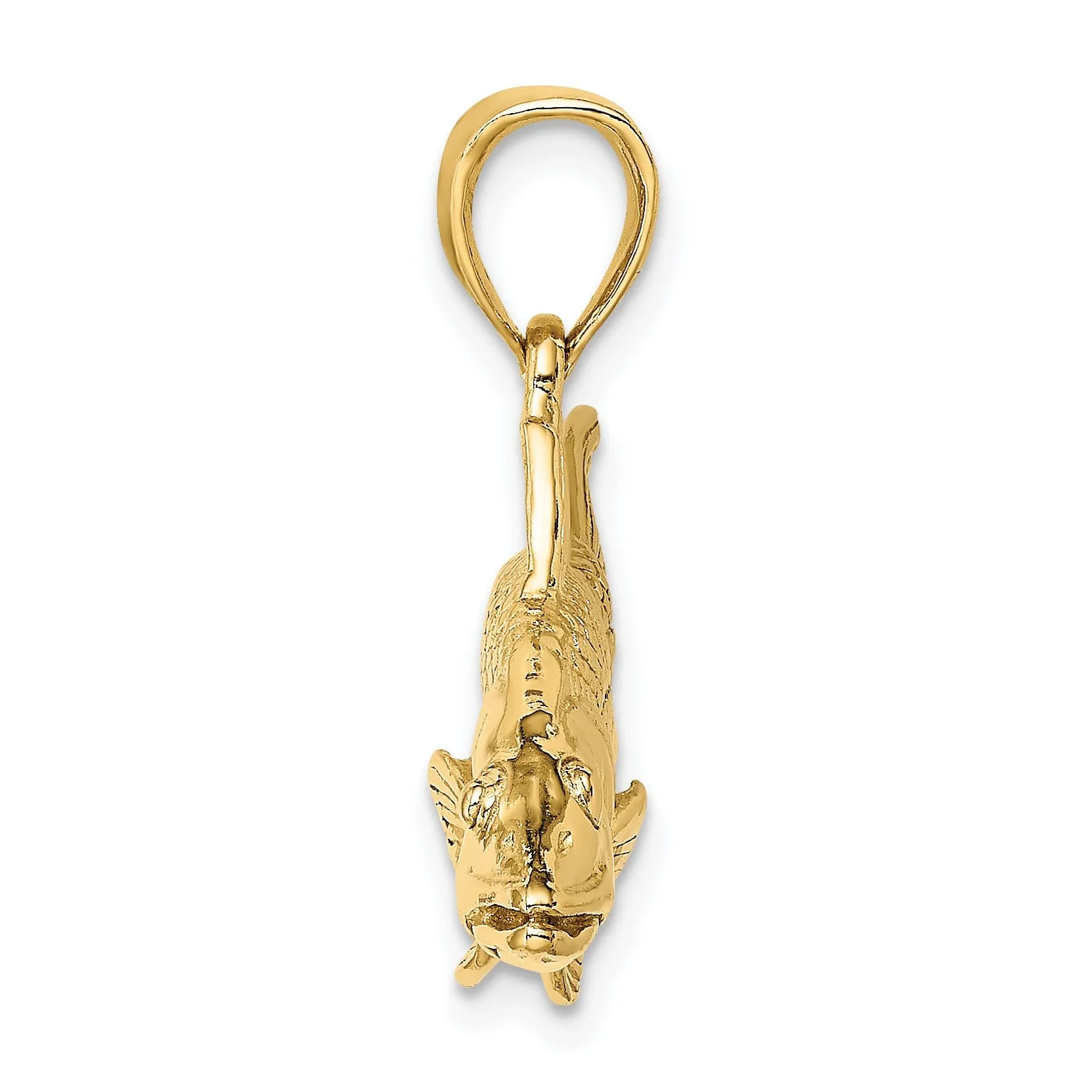 14K Yellow Gold Textured Polished Finish 3-Dimensional Snook Fish Charm Pendant