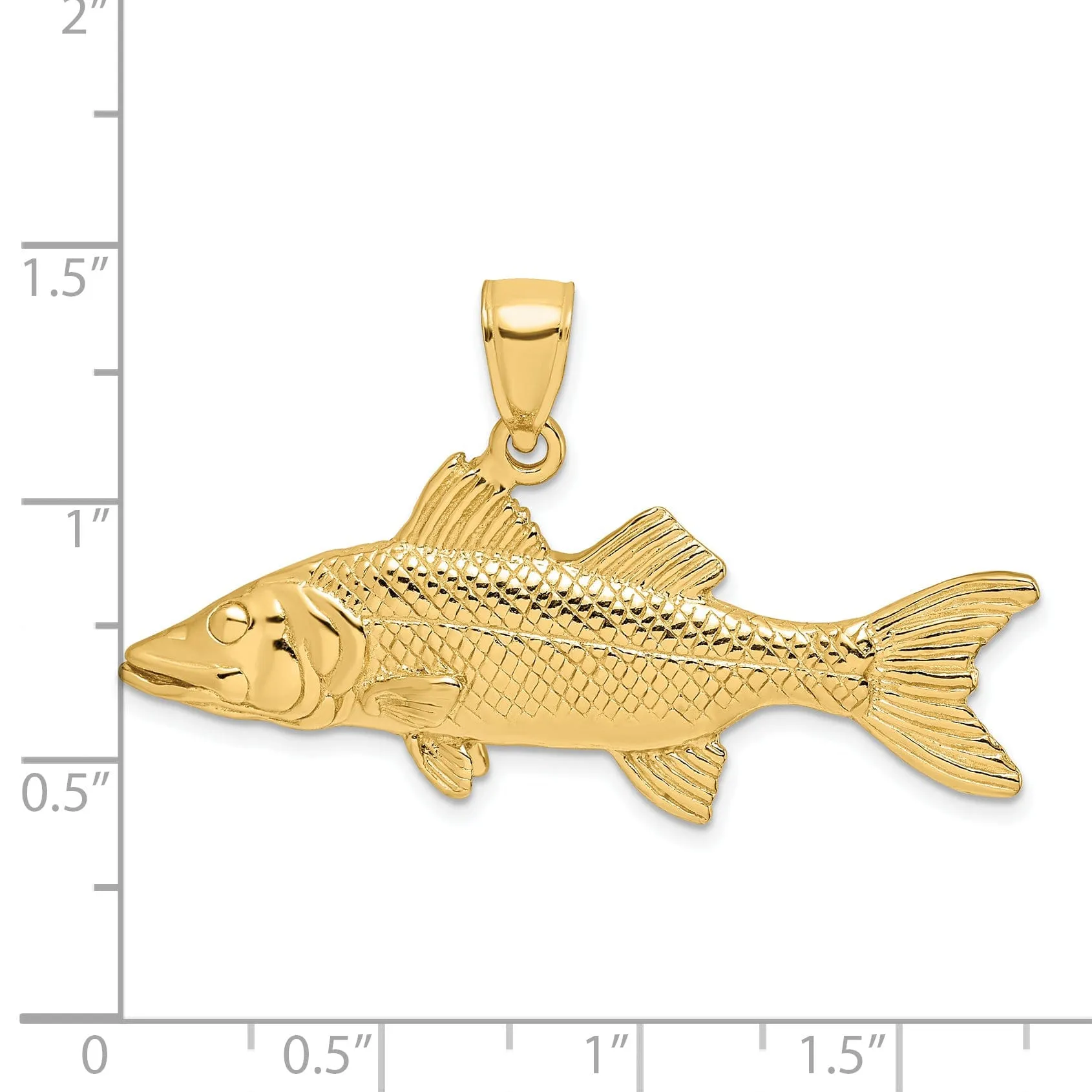 14K Yellow Gold Textured Polished Finish 3-Dimensional Snook Fish Charm Pendant