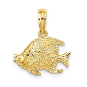 14K Yellow Gold Textured Polished Finish Fish Solid Design Charm Pendant