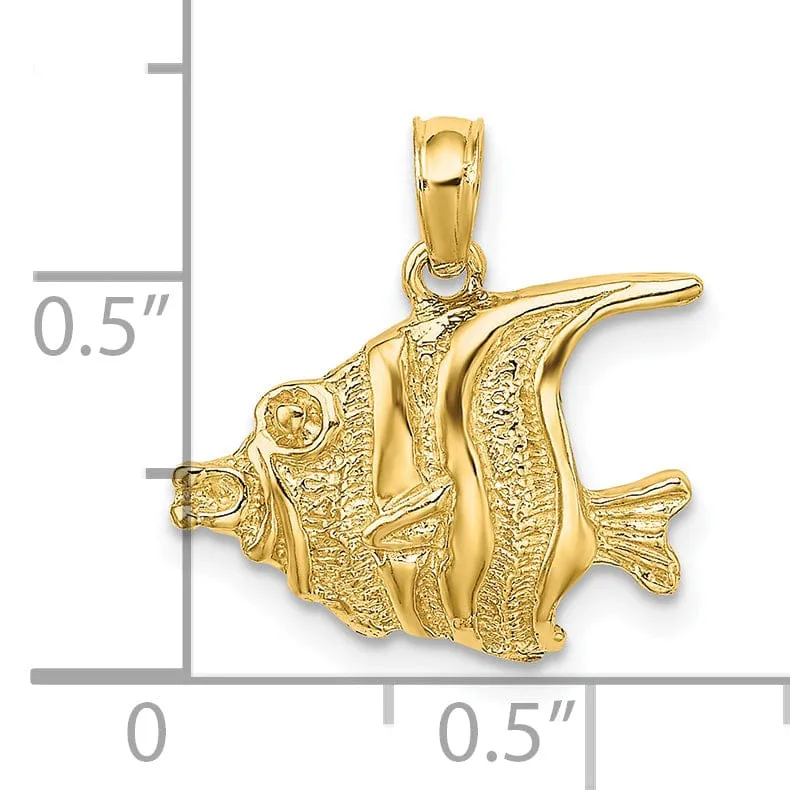 14K Yellow Gold Textured Solid Polished Finish Fish Design Charm Pendant