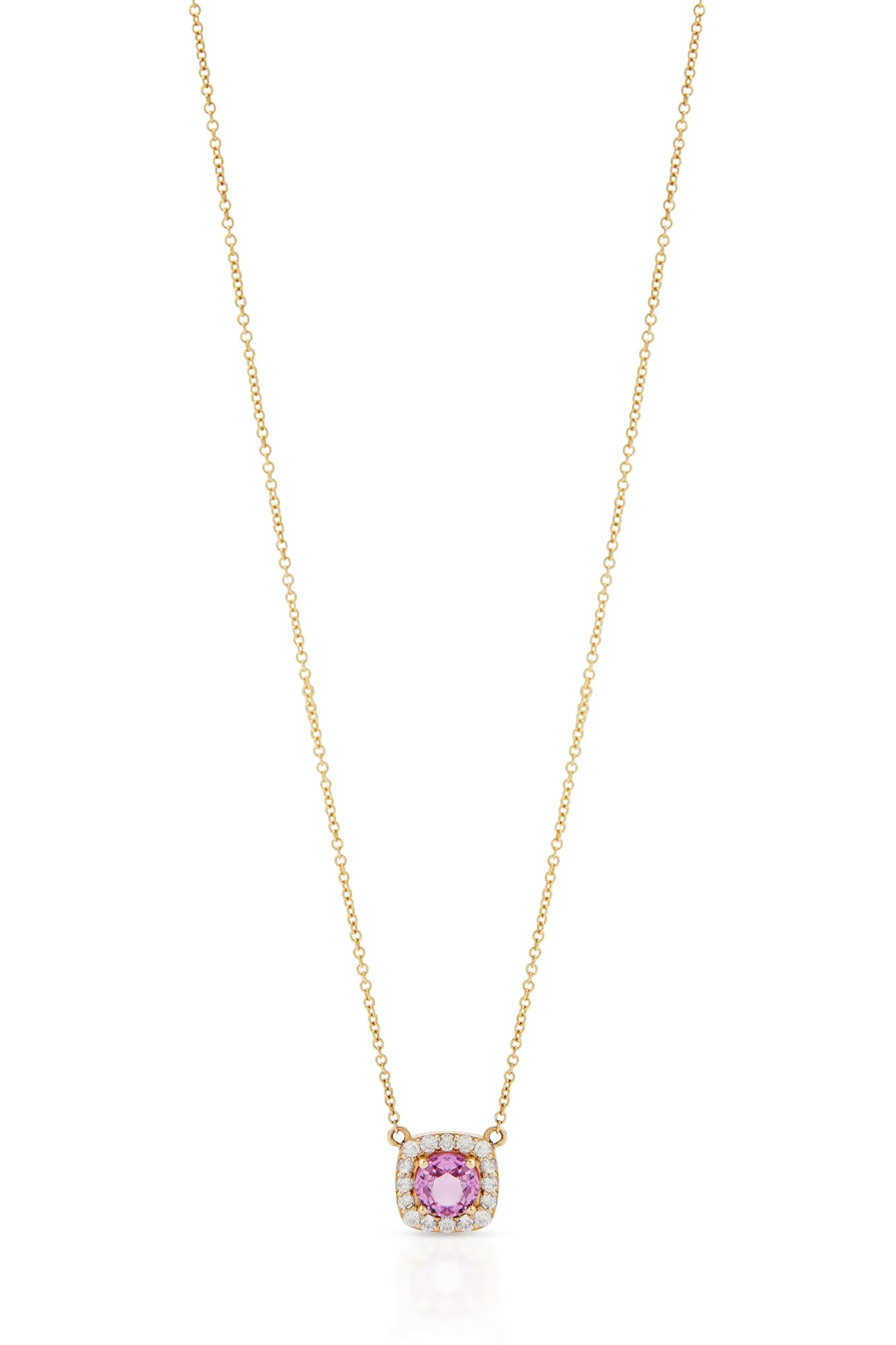 14KY Pink Sapphire Halo Necklace
