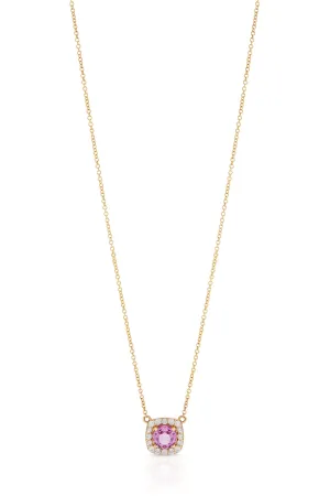 14KY Pink Sapphire Halo Necklace