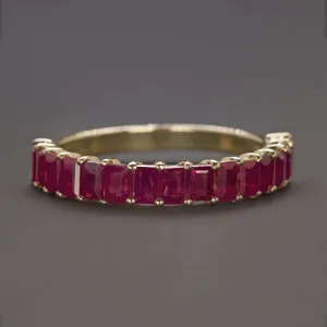 1.5ct NATURAL RUBY STACKING RING 14k YELLOW GOLD WEDDING BAND BAGUETTE CLASSIC