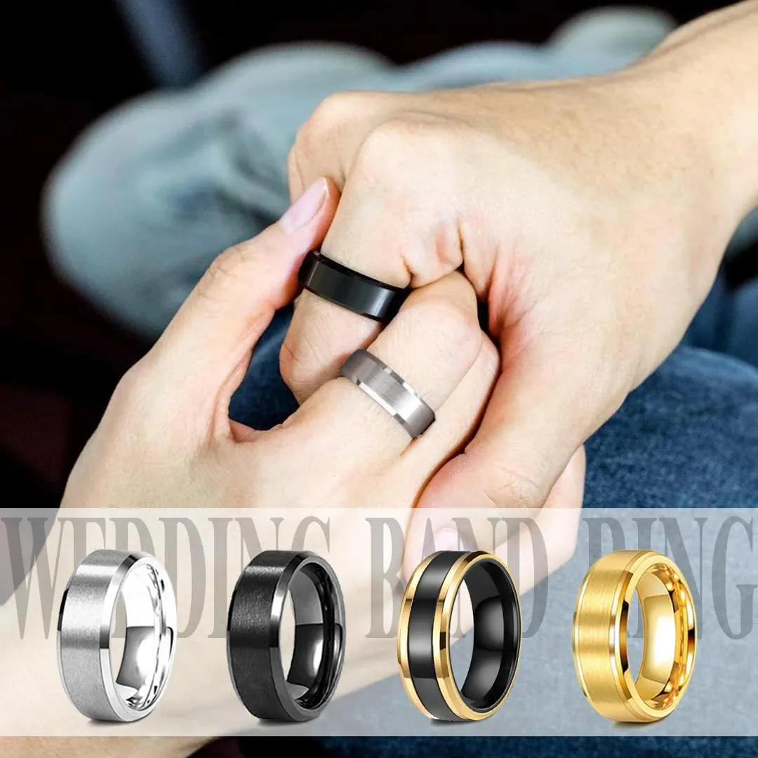16Pcs Stainless Steel Band Rings for Men Women Stress Anxiety Relief Fidget Rings Black Cool Chain Spinner Rings Set for Wedding Promise Mens Rings Pack